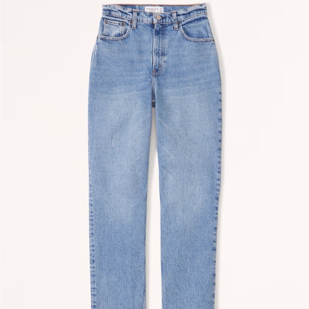 Abercrombie Curve Love Ultra High Rise 90s Straight Jean 31 Short Medium Blue